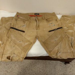 Square Zero Khaki Moto Distressed Jeans 36W